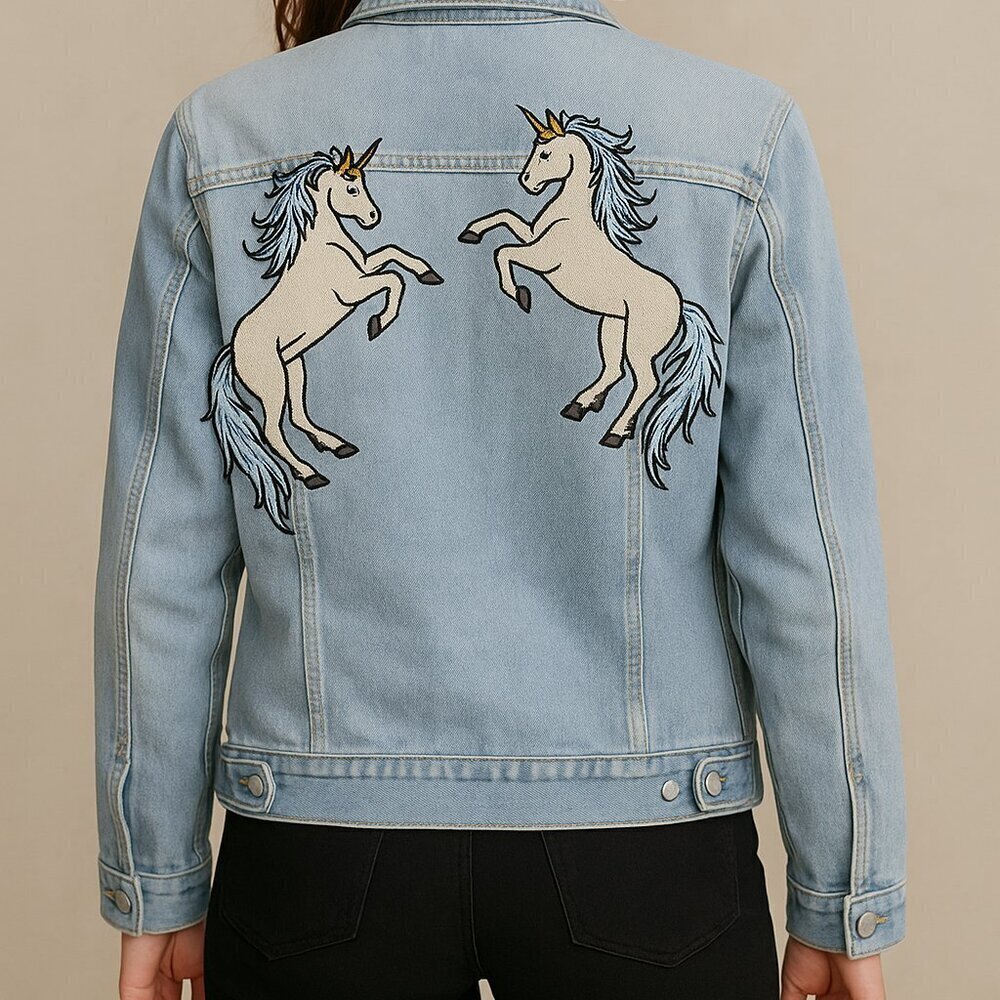 LuLaRoe Unicorn Patch Denim Jacket Size Small Light Wash